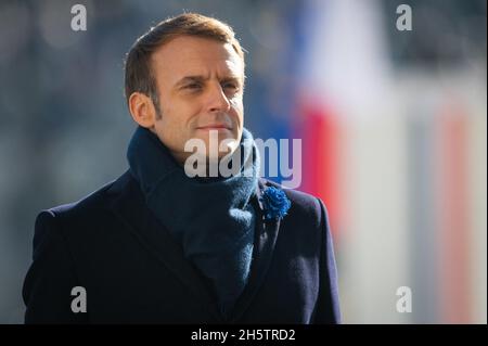 Emmanuel Macron nimmt am 11. November 2021 an der 103. Jahrestages des Waffenstillstands am 11. November 1918 im Arc de Triomphe in Paris, Frankreich, Teil. Foto von Laurent Zabulon / ABACAPRESS.COM Stockfoto