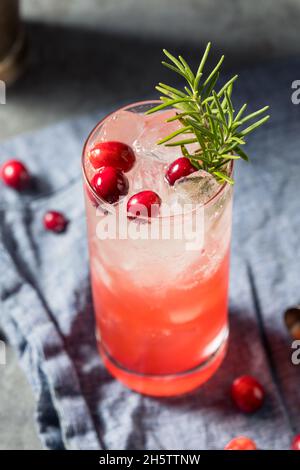 Boozy Holiday Cranberry Gin Fizz Cocktail zu Weihnachten Stockfoto