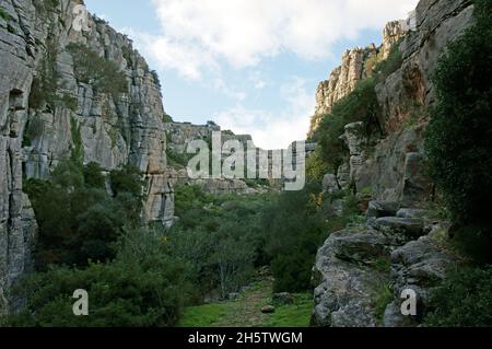 Spanien: Die Schlucht des Flusses Utrera (Canuto de la Utrera) in der Provinz Malaga. Stockfoto