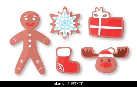 Lebkuchen weihnachten Vektor Sammlung, Ingwer Brot Xmas Symbol Cartoon flachen Stil Illustration Stock Vektor