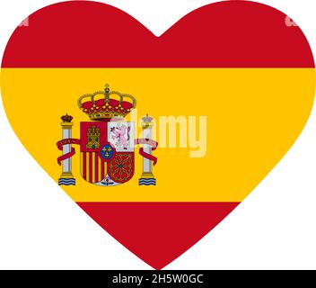 Spanien Flagge im Herzen. Land europas. Isoliertes Vektorsymbol in flacher Form Stock Vektor
