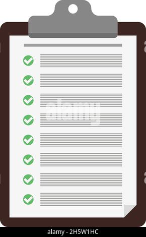 Checkbogen mit grünen Häkchen in flacher Ausführung Stock Vektor