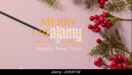 Bild von fröhlichem weihnachtstext über Bleistift Stockfoto