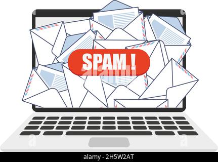 E-Mail-Spam-Laptop in flachem Stil, Vektorgrafik Stock Vektor