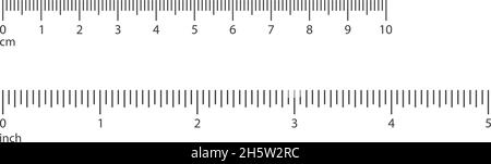 Skalieren Sie auf einem Lineal, Zentimeter und Zoll, weißer Hintergrund Stock Vektor