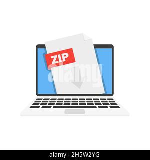 Archivierungsvektor für Laptops und ZIP in flacher Ausführung Stock Vektor