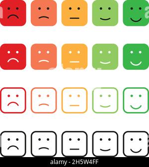 Setzen Sie Emotionen Bewertung verschiedener Farben in quadratischen flachen Stil Stock Vektor