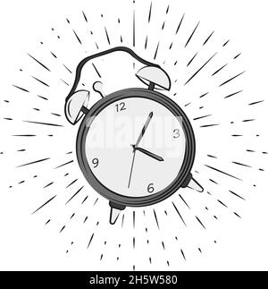 weckzeit, Wecker mit Strahl in der Wohnung Stock Vektor