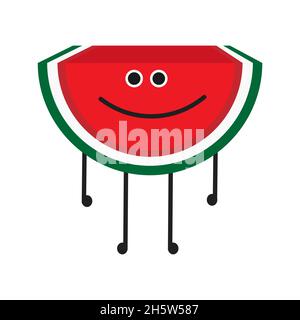 Wassermelone Illustration Vektor Cartoon Symbol Ernährung, vegetarische süße Frucht Hintergrund. Fröhliches, modernes, isoliertes weißes Design, lächelnd, gesundes Essen, Chara Stock Vektor