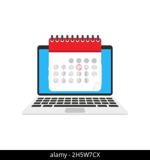 Laptop mit Kalender-Vektor-Illustration. Online-Business-Plan isoliert in flachen Stil für Konzept-Design Stock Vektor