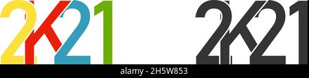 2021 Happy New Year Ikone im modernen flachen Stil. Logo für Bannerdesign. Abstraktes Vektorelement. Isolierter Satz Stock Vektor