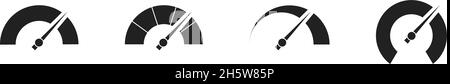 Schwarzes Tachometer-Symbol eingestellt. Isolierte Vektordarstellung in flacher Form Stock Vektor