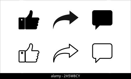 „Gefällt mir“-Symbol für „Teilen von Kommentaren“. Vektorschaltfläche für soziale Medien. Isolierte Illustration für Web Stock Vektor