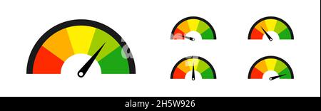Farbige Tachometer-Set-Vektor-isolierte Symbole. Speed Motion Design. Stock Vektor