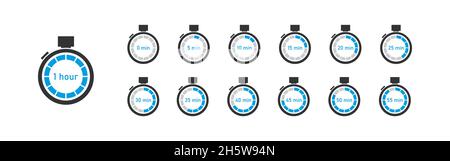 Stoppuhr-Symbol eingestellt. Küchenuhr in flachem Stil. Countdown-Vektorgrafik isoliert Stock Vektor