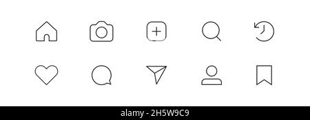 Symbol für Social Media Set für die App. Klicken Sie auf „Kommentar und Foto mit „Gefällt mir“. Vektor für Webdesign Stock Vektor
