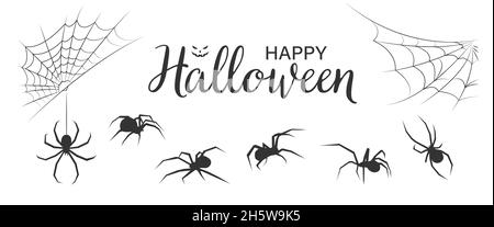 Halloween Spinnen und Web-Set-Symbole. Vector Urlaub oktober Poster, flache Illustration Stock Vektor