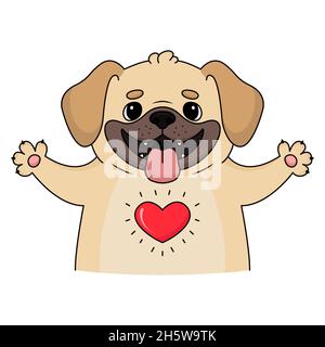 Illustration eines schönen Rehkitz Puggle geben Ihnen eine warme Begrüßung Umarmung mit einem großen roten Herz zeigt ihre Liebe für Sie. Stockfoto