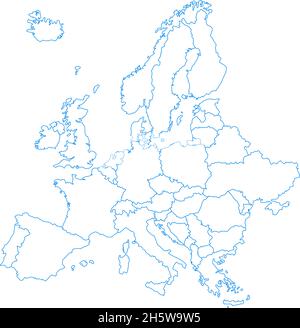 Europakarte Kontur auf weißem Hintergrund in flachem Stil. Vektorgrafik Stock Vektor