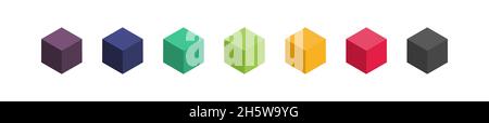 Würfelset isoliertes farbiger Vektor-Symbol. 3D-Box in verschiedenen Stilen. Schwarzes Blocksymbol für Web- und App-Design Stock Vektor