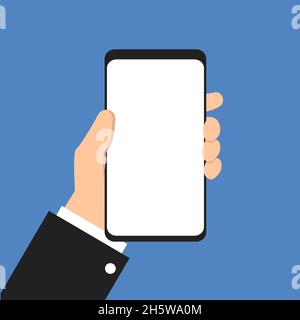 Smartphone leerer weißer Bildschirm in der Hand. Vektor isolierte flache Illustration Gerät Stock Vektor