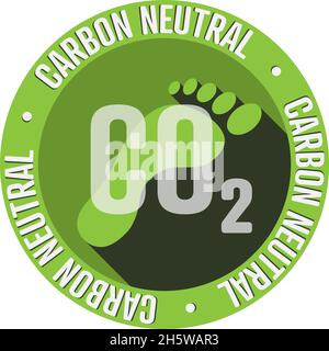Rundes grünes CO2-neutrales Symbol mit Fußabdruck, Vektorgrafik Stock Vektor