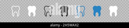 Zahnsymbole auf transparentem Hintergrund gesetzt. Vektorgrafik flach Stock Vektor