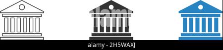 Symbol für schwarze Bank eingestellt. Regierungsgebäude, flache Vektorgrafik Stock Vektor