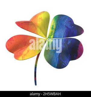 Kleeblatt mit vier Blättern in Regenbogenfarben Stock Vektor