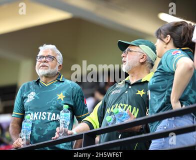 Dhubai, VAE, 11, Nov 2021: ICC T20 2. Halbfinale: Pakistan vs. Australien: Australien gewann mit 5 Wickets gegen pakistan und ging ins Finale mit NZ. Enttäuschte Fans aus pakistan. Während der 2. Halbzeit im Dubai-Stadion am Donnerstag. Bildnachweis: Seshadri SUKUMAR Kredit: Seshadri SUKUMAR/Alamy Live Nachrichten Stockfoto