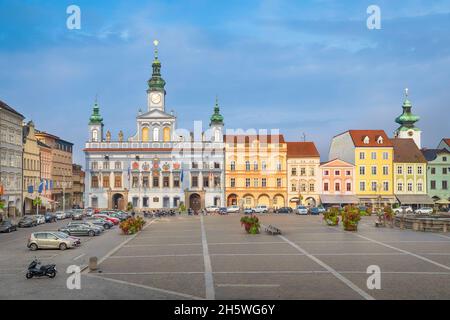 Ceske Budejovice, Tschechien - Historisches Rathaus am Namesti Premysla Otakara II Platz im Zentrum der Altstadt Stockfoto