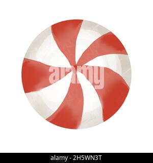 Aquarell Lollipop rot und weiß. Süße Süßigkeiten isoliert auf weißem Hintergrund Stockfoto