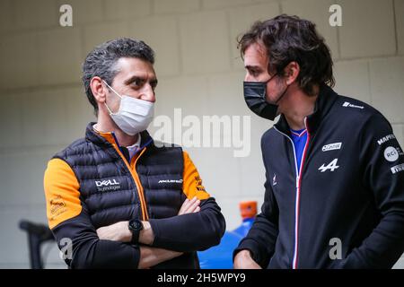 Sao Paulo, Brasilien. November 2021. STELLA Andrea (ita), Racing Director von McLaren Racing, ALONSO Fernando (SPA), Alpine F1 A521, Portrait während der Formel 1 Heineken Grande Premio De Sao Paulo 2021, Sao Paulo Grand Prix, 19. Lauf der FIA Formel 1-Weltmeisterschaft 2021 vom 12. Bis 14. November 2021 auf dem Interlagos Circuit, In Sao Paulo, Brasilien - Foto: Florent Gooden/DPPI/LiveMedia Kredit: Unabhängige Fotoagentur/Alamy Live News Stockfoto