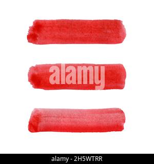Aquarell rot Nahaufnahme strukturierte Striche isoliert auf weiß Stockfoto