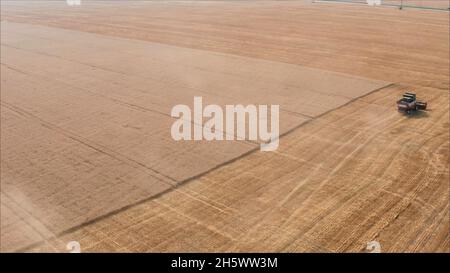 Kombinieren Sie die Ernte von Weizen auf dem Feld. Reinigung des Weizenfeldes im Sommer. Stockfoto