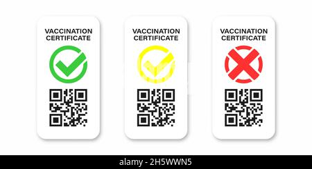 Impfpass grün, gelb und rot geimpft Pass-Set. Impfpass, covid-19 Epidemien-Schutz. Stock Vektor