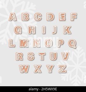 Schrift Lebkuchen Alphabet. Darstellung des Cookie-Satzes für das neue Jahr. Stock Vektor