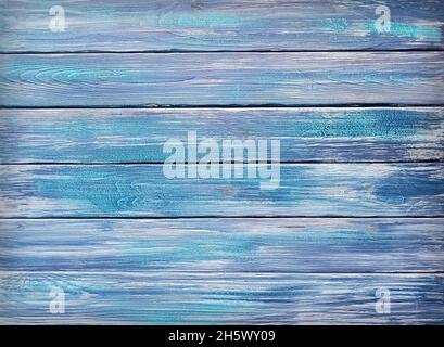 Blau bemalte Holzplanken Hintergrund oder Textur. Nahaufnahme Stockfoto