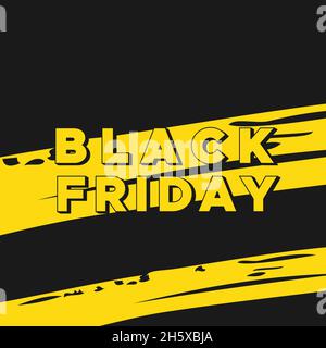 Schwarzer Freitag mit gelben Pinselstrichen auf schwarzem Hintergrund. Vektorgrafik, flaches Design Stock Vektor
