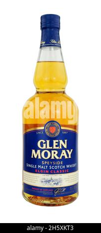 Glen Moray Single Malt Whisky Classic 70cl Flasche isoliert auf weißem Hintergrund Stockfoto