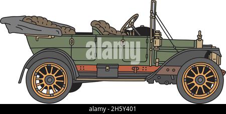 Die vektorisierte Handzeichnung eines grünen Oldtimers Stock Vektor