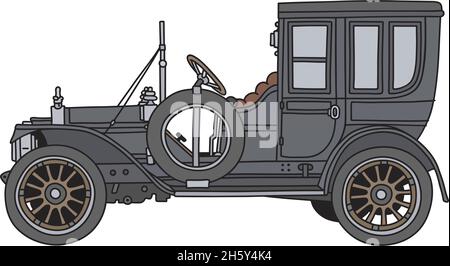 Die vektorisierte Handzeichnung einer schwarzen Oldtimer-Limousine Stock Vektor