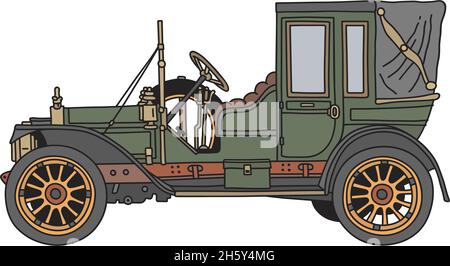 Die vektorisierte Handzeichnung eines grünen Oldtimers Stock Vektor