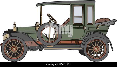 Die vektorisierte Handzeichnung eines grünen Oldtimers Stock Vektor