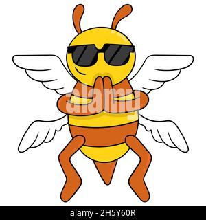 Biene fliegt in niedlichen Sonnenbrillen Stock Vektor
