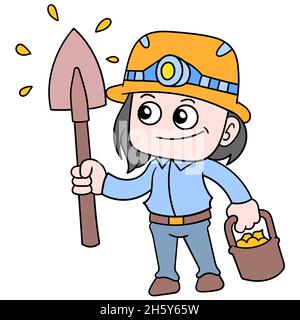 Das Kind trägt in Hülle und Fülle ein Gold-Bergbau-Projekt-Outfit Stock Vektor