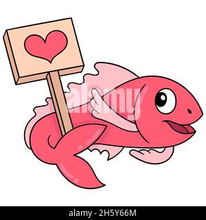 Pink Fish Carrying Love valentine Board. Stock Vektor