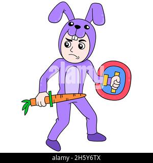 Superhelden-Hase mit Schild und Karottenschwert Stock Vektor