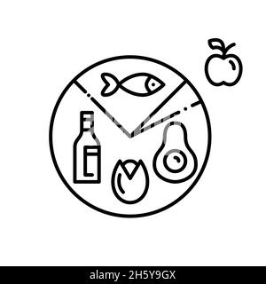 Ketogene Diät mit niedrigem Carb und Fettprävalenz in einer Infografik der Tortendiagramme. Pixel Perfect, bearbeitbares Kontursymbol Stock Vektor