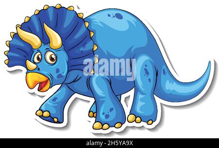 Triceratops Dinosaurier Cartoon Charakter Aufkleber Illustration Stock Vektor